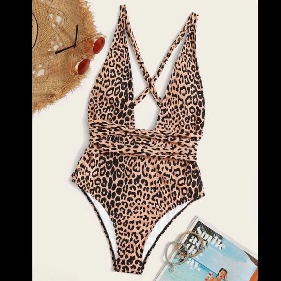 Leopard Criss Cross One Piece Swimsuit - Picture 5 of 8